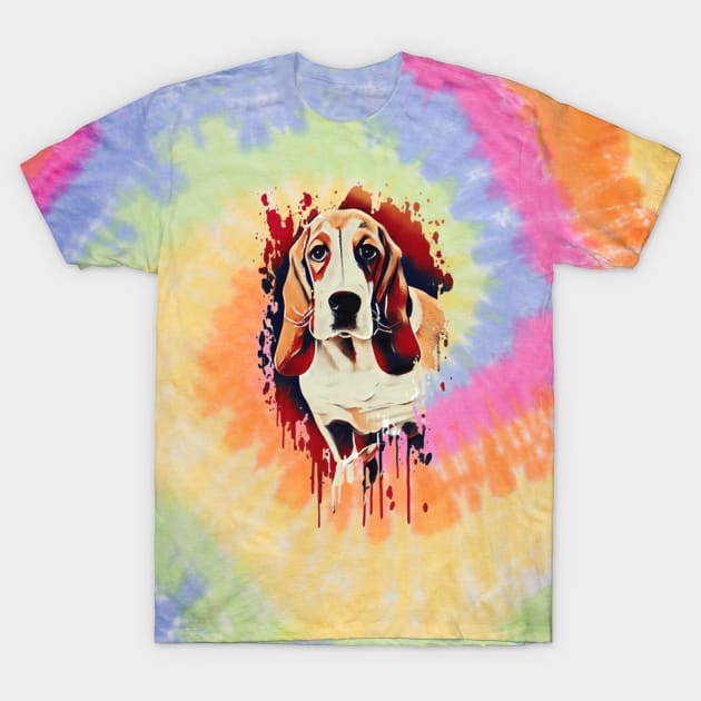 Bassitt Hound Tie Dye dog art design T-Shirt by BostonBulldog